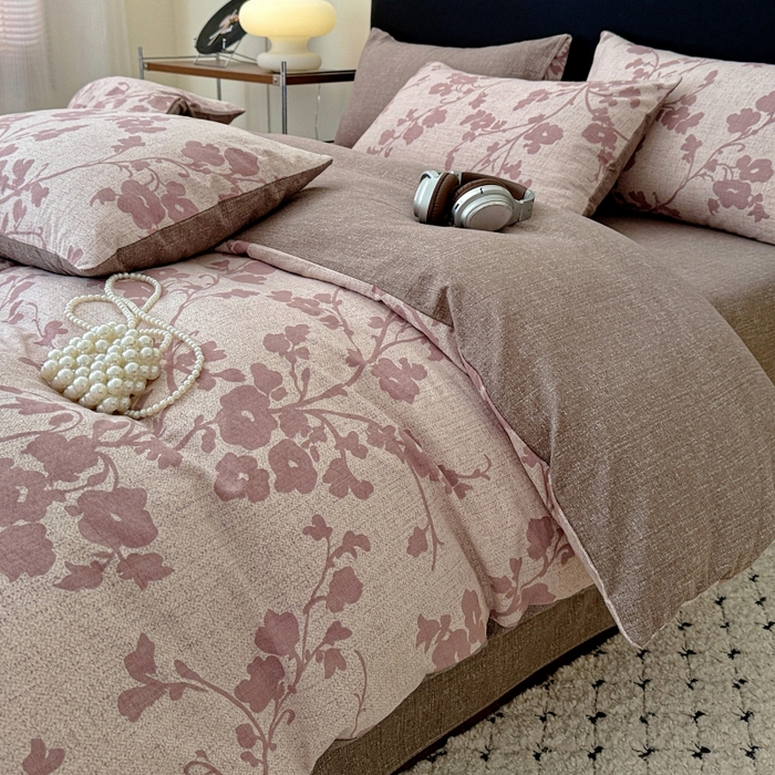 91家纺网 家纺一手货源 找家纺 金梦拉家纺 2025秋冬爆款新品高克重加厚原麻亚麻皱皱纱印花四件套 花颜