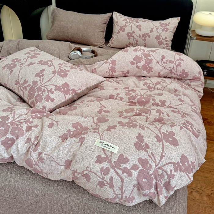 91家纺网 家纺一手货源 找家纺 金梦拉家纺 2025秋冬爆款新品高克重加厚原麻亚麻皱皱纱印花四件套 花颜