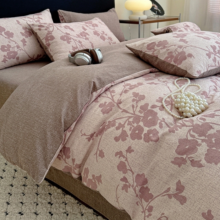 91家纺网 家纺一手货源 找家纺 金梦拉家纺 2025秋冬爆款新品高克重加厚原麻亚麻皱皱纱印花四件套 花颜