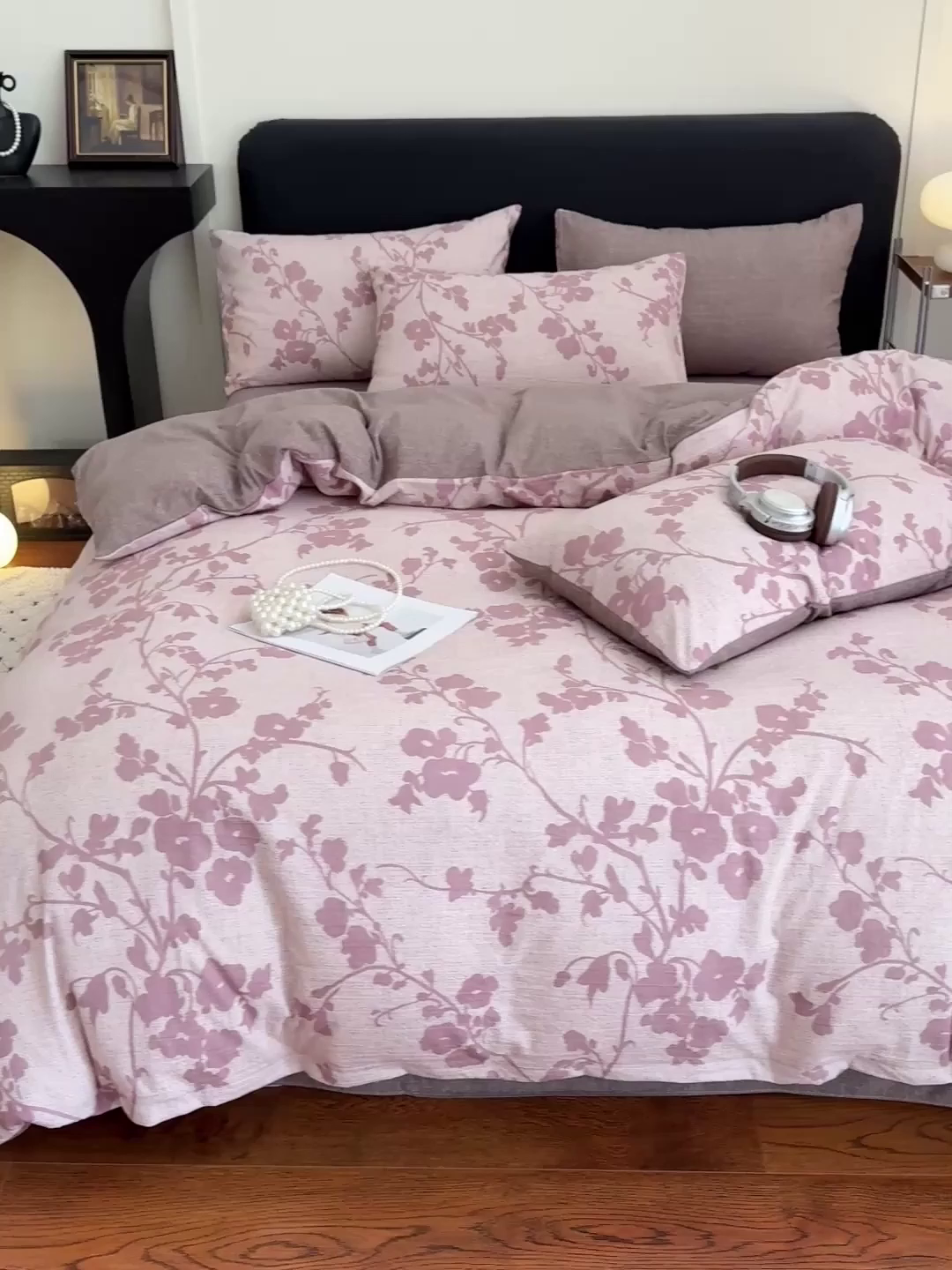 91家纺网 家纺一手货源 找家纺 金梦拉家纺 2025秋冬爆款新品高克重加厚原麻亚麻皱皱纱印花四件套 花颜