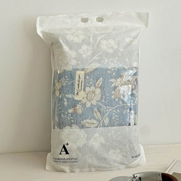 91家纺网 家纺一手货源 找家纺 金梦拉家纺 2025秋冬爆款新品高克重加厚原麻亚麻皱皱纱印花四件套 兰兮