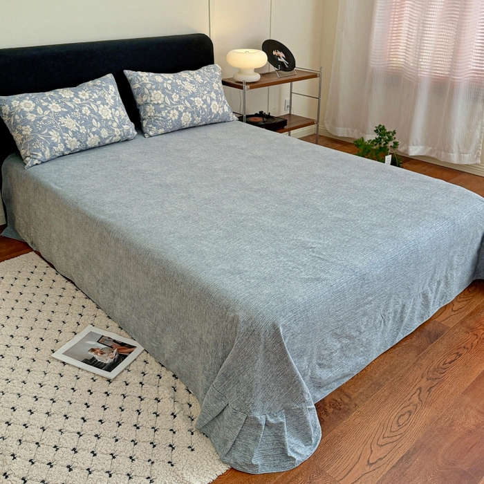 91家纺网 家纺一手货源 找家纺 金梦拉家纺 2025秋冬爆款新品高克重加厚原麻亚麻皱皱纱印花四件套 兰兮