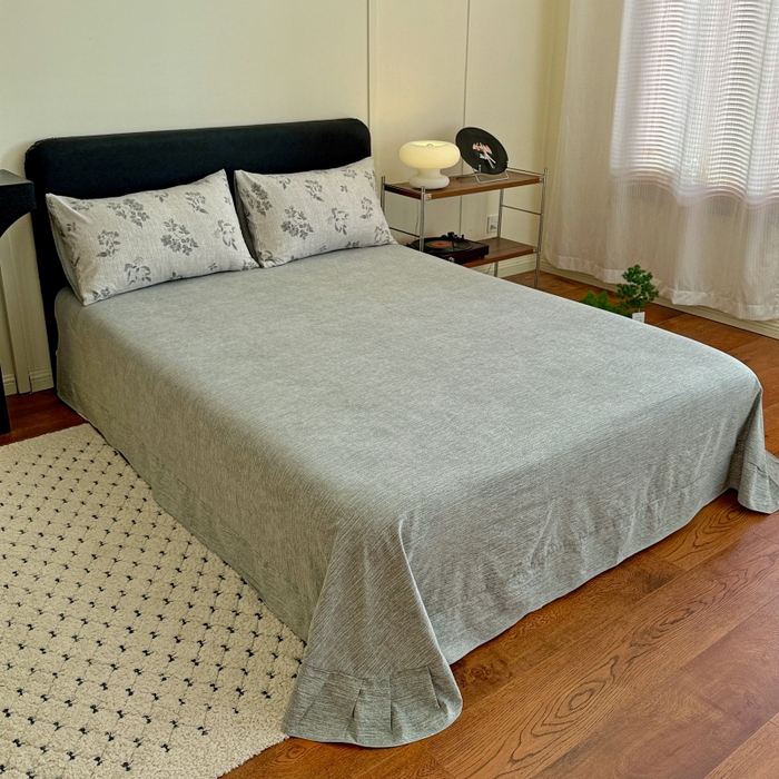 91家纺网 家纺一手货源 找家纺 金梦拉家纺 2025秋冬爆款新品高克重加厚原麻亚麻皱皱纱印花四件套 篱落