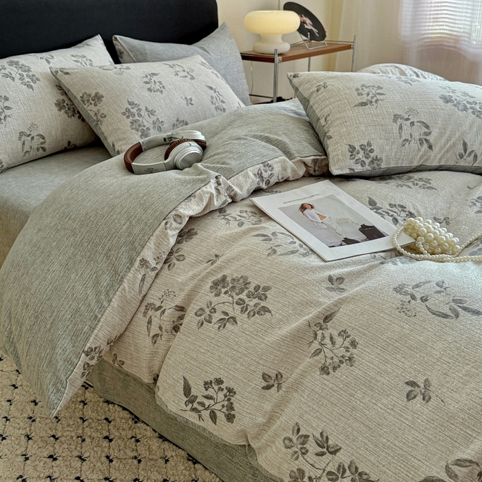 91家纺网 家纺一手货源 找家纺 金梦拉家纺 2025秋冬爆款新品高克重加厚原麻亚麻皱皱纱印花四件套 篱落