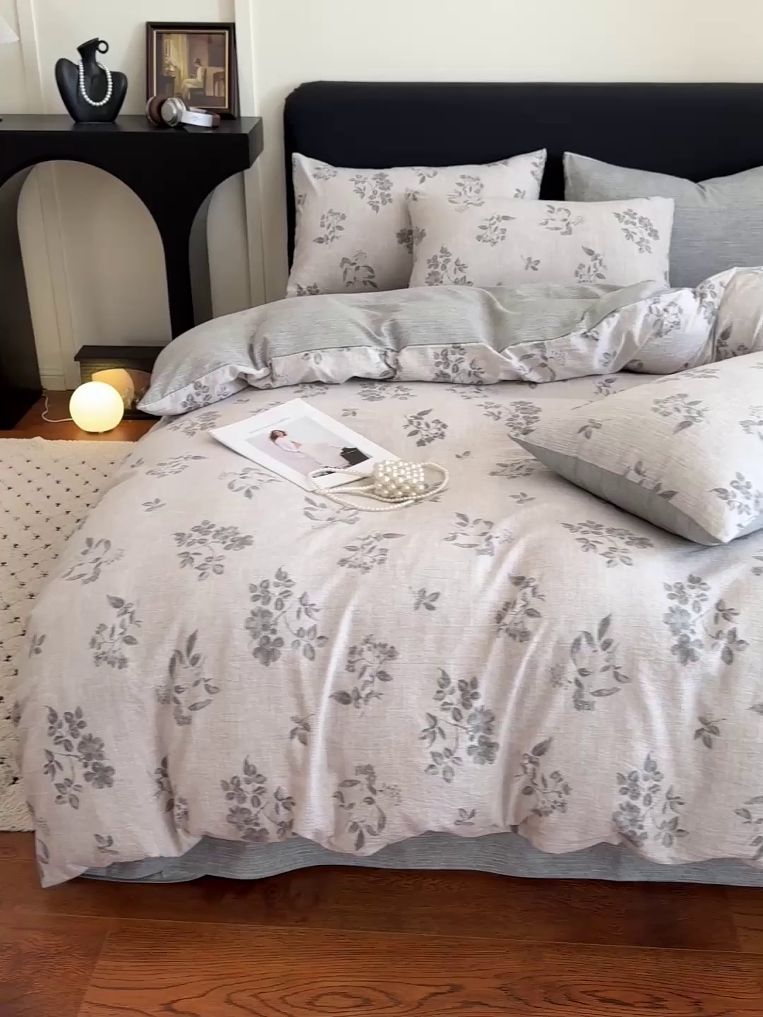 91家纺网 家纺一手货源 找家纺 金梦拉家纺 2025秋冬爆款新品高克重加厚原麻亚麻皱皱纱印花四件套 篱落