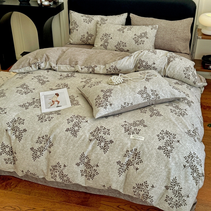 91家纺网 家纺一手货源 找家纺 金梦拉家纺 2025秋冬爆款新品高克重加厚原麻亚麻皱皱纱印花四件套 曼咖