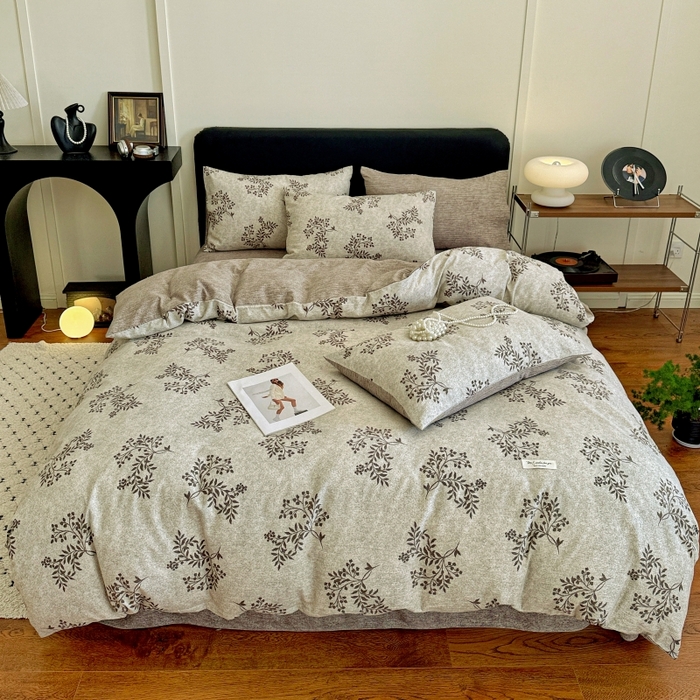 91家纺网 家纺一手货源 找家纺 金梦拉家纺 2025秋冬爆款新品高克重加厚原麻亚麻皱皱纱印花四件套 曼咖