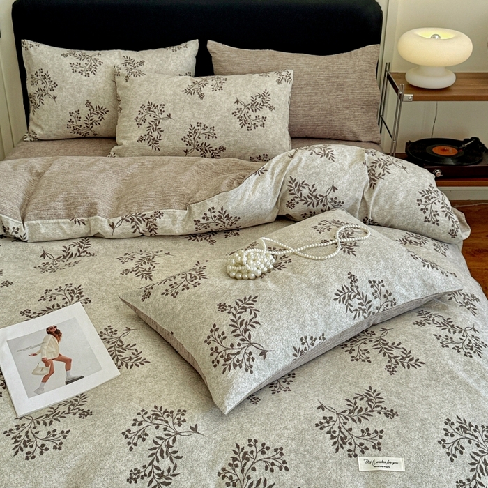 91家纺网 家纺一手货源 找家纺 金梦拉家纺 2025秋冬爆款新品高克重加厚原麻亚麻皱皱纱印花四件套 曼咖