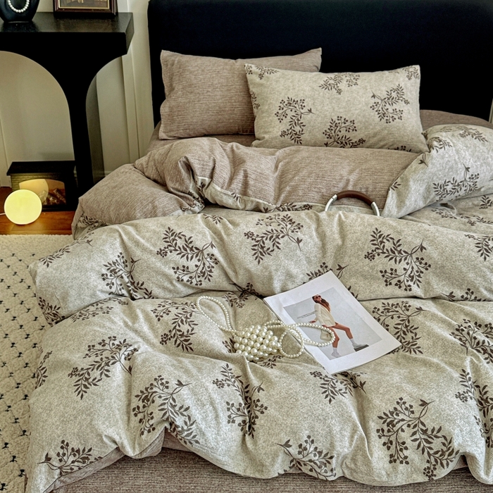 91家纺网 家纺一手货源 找家纺 金梦拉家纺 2025秋冬爆款新品高克重加厚原麻亚麻皱皱纱印花四件套 曼咖