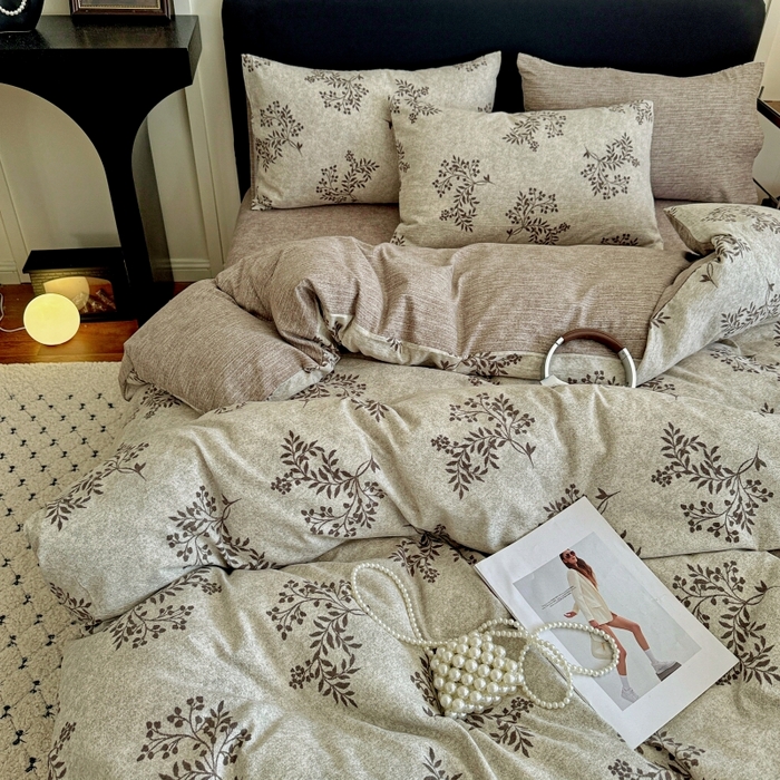 91家纺网 家纺一手货源 找家纺 金梦拉家纺 2025秋冬爆款新品高克重加厚原麻亚麻皱皱纱印花四件套 曼咖