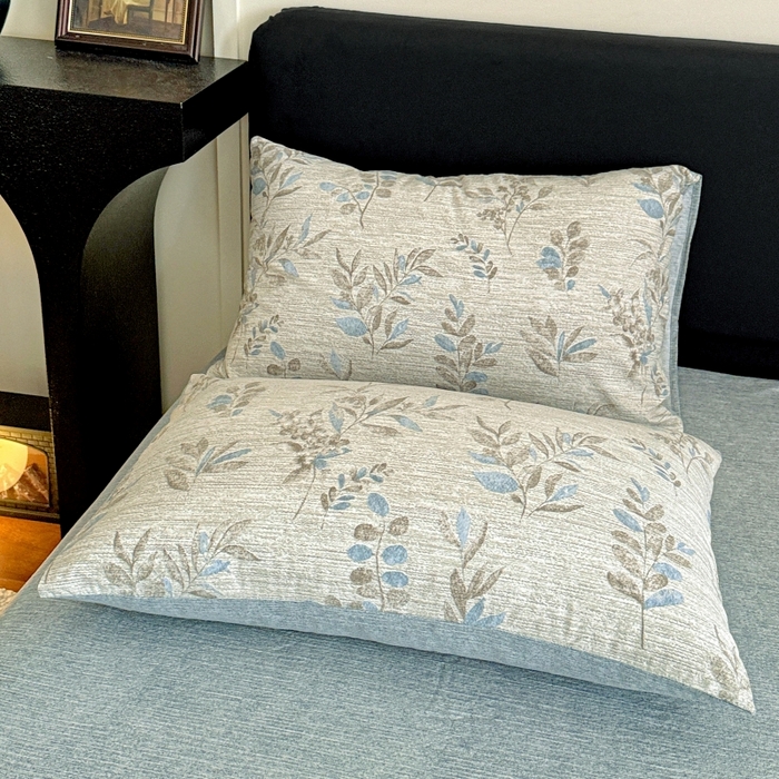 91家纺网 家纺一手货源 找家纺 金梦拉家纺 2025秋冬爆款新品高克重加厚原麻亚麻皱皱纱印花四件套 蔓叶兰