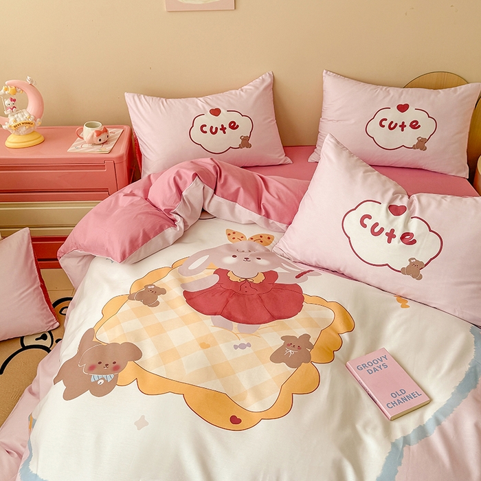 91家纺网 家纺一手货源 找家纺 玉元坊 2025新款通纯色全棉床笠纯棉床裙学生床单三四件套基础款 蛋糕公主