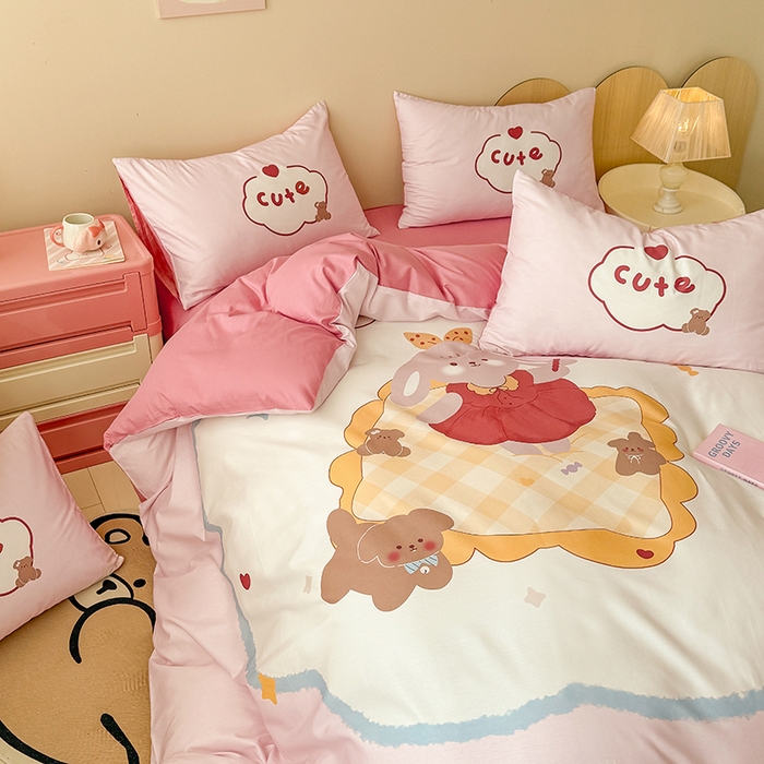 91家纺网 家纺一手货源 找家纺 玉元坊 2025新款通纯色全棉床笠纯棉床裙学生床单三四件套基础款 蛋糕公主