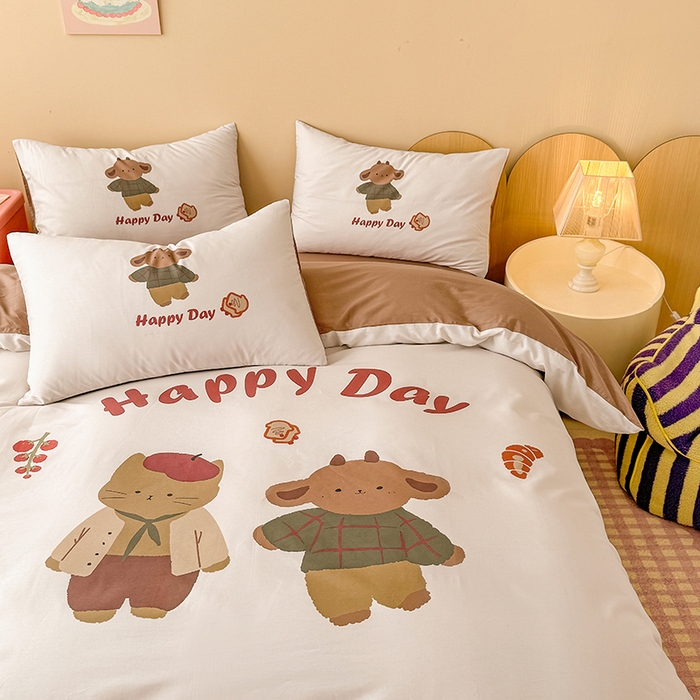 91家纺网 家纺一手货源 找家纺 玉元坊 2025新款通纯色全棉床笠纯棉床裙学生床单三四件套基础款 快乐小熊