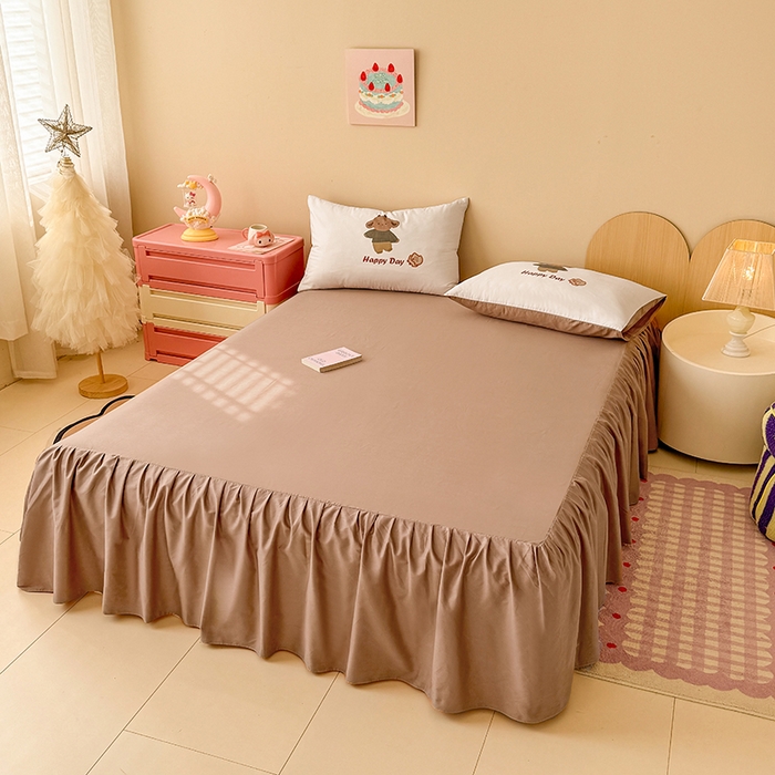 91家纺网 家纺一手货源 找家纺 玉元坊 2025新款通纯色全棉床笠纯棉床裙学生床单三四件套基础款 快乐小熊