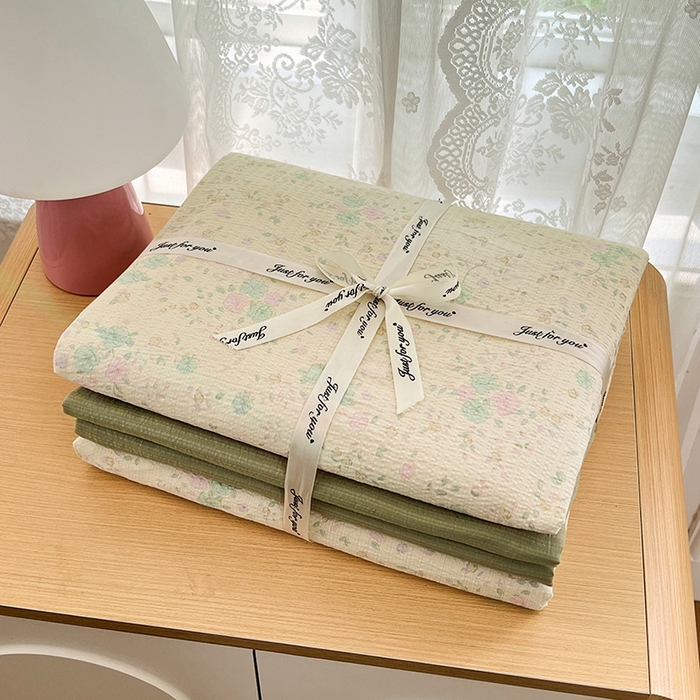 91家纺网 家纺一手货源 找家纺 梦卓家纺 2025新款超柔云感双层纱四件套 奶油薄荷