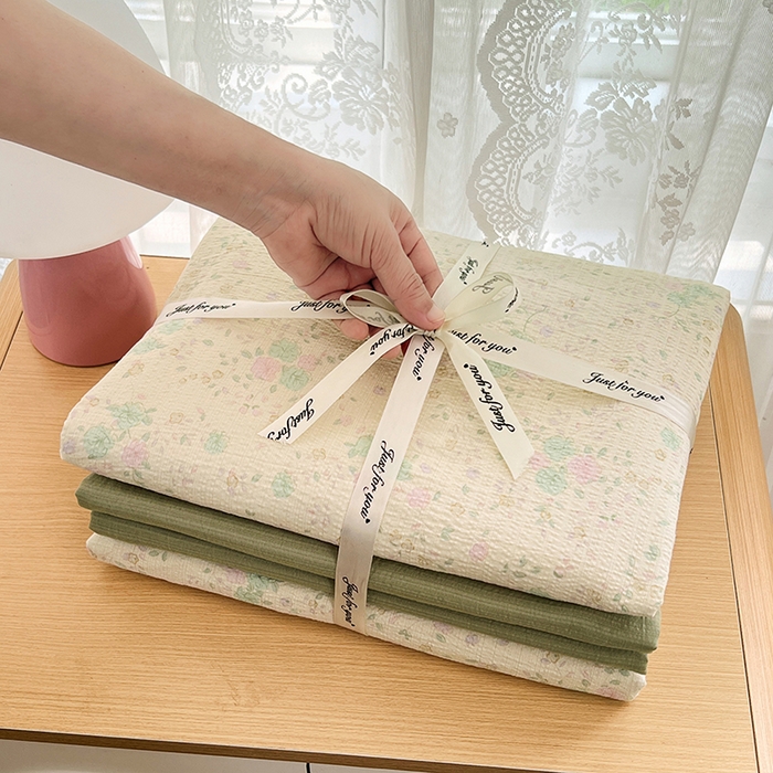 91家纺网 家纺一手货源 找家纺 梦卓家纺 2025新款超柔云感双层纱四件套 奶油薄荷