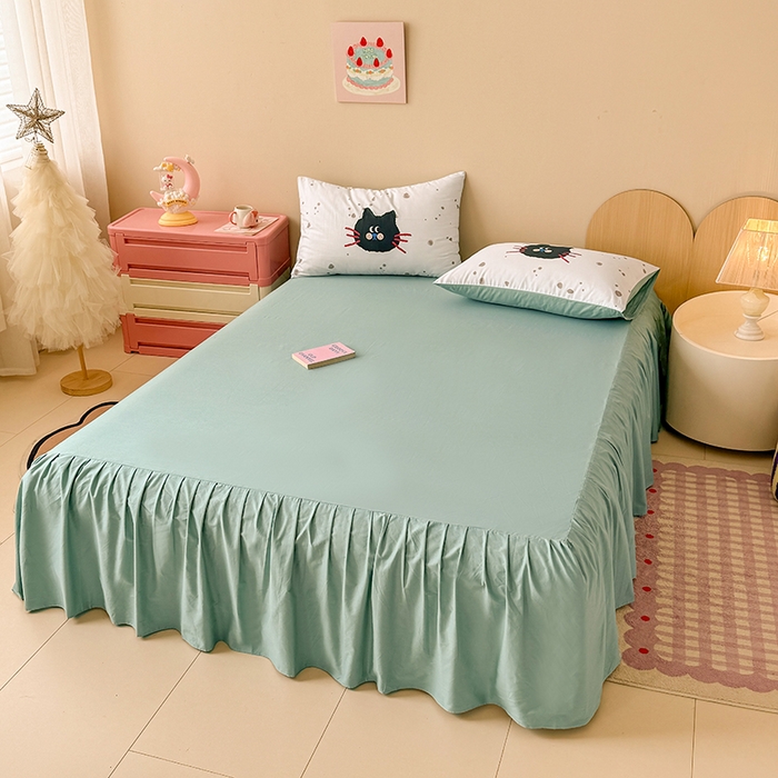 91家纺网 家纺一手货源 找家纺 玉元坊 2025新款通纯色全棉床笠纯棉床裙学生床单三四件套基础款 猫钓鱼