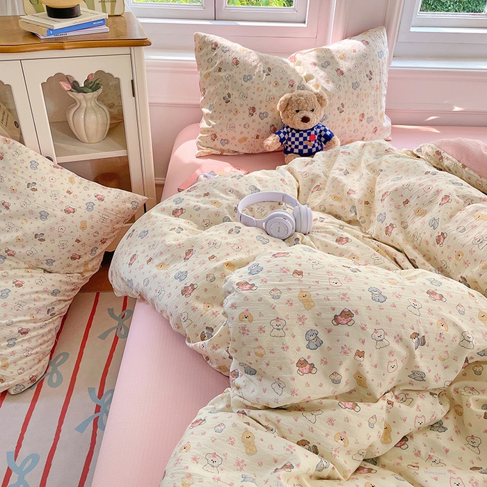 梦卓家纺 2025新款超柔云感双层纱四件套 泡芙小狗