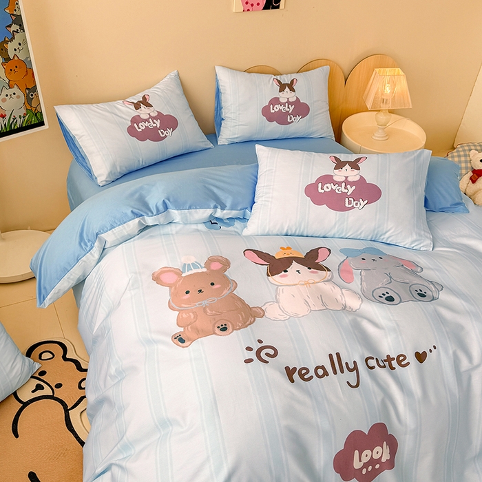 91家纺网 家纺一手货源 找家纺 玉元坊 2025新款通纯色全棉床笠纯棉床裙学生床单三四件套基础款 兔子伙伴