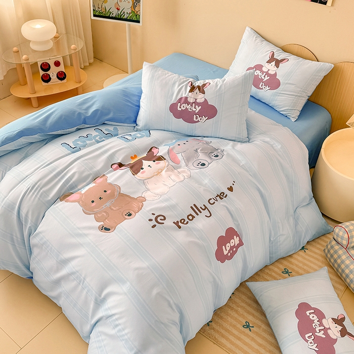 91家纺网 家纺一手货源 找家纺 玉元坊 2025新款通纯色全棉床笠纯棉床裙学生床单三四件套基础款 兔子伙伴