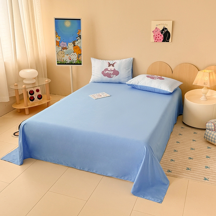 91家纺网 家纺一手货源 找家纺 玉元坊 2025新款通纯色全棉床笠纯棉床裙学生床单三四件套基础款 兔子伙伴