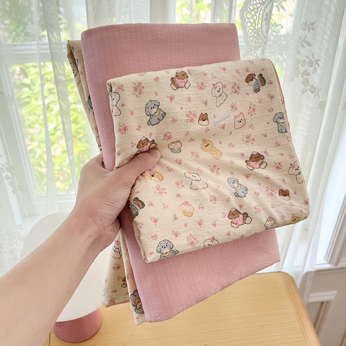 91家纺网 家纺一手货源 找家纺 梦卓家纺 2025新款超柔云感双层纱四件套 泡芙小狗