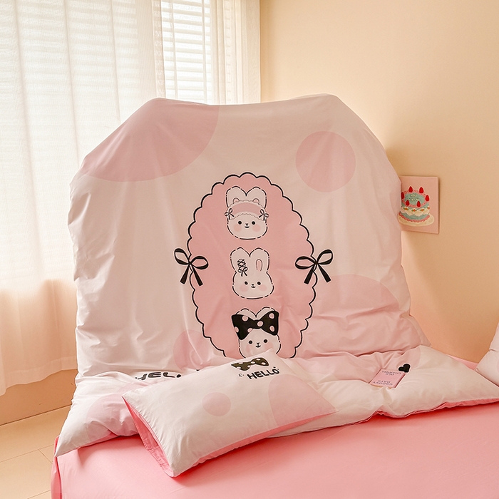 91家纺网 家纺一手货源 找家纺 玉元坊 2025新款通纯色全棉床笠纯棉床裙学生床单三四件套基础款 小萌兔