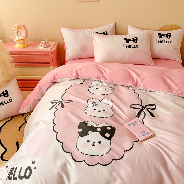 91家纺网 家纺一手货源 找家纺 玉元坊 2025新款通纯色全棉床笠纯棉床裙学生床单三四件套基础款 小萌兔