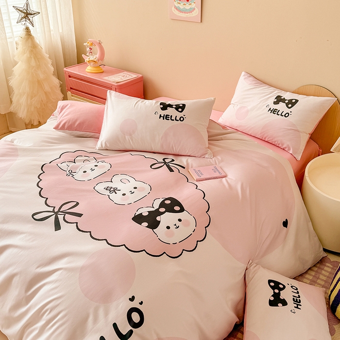 91家纺网 家纺一手货源 找家纺 玉元坊 2025新款通纯色全棉床笠纯棉床裙学生床单三四件套基础款 小萌兔