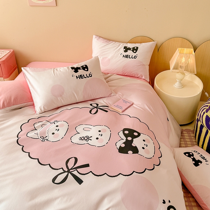 91家纺网 家纺一手货源 找家纺 玉元坊 2025新款通纯色全棉床笠纯棉床裙学生床单三四件套基础款 小萌兔