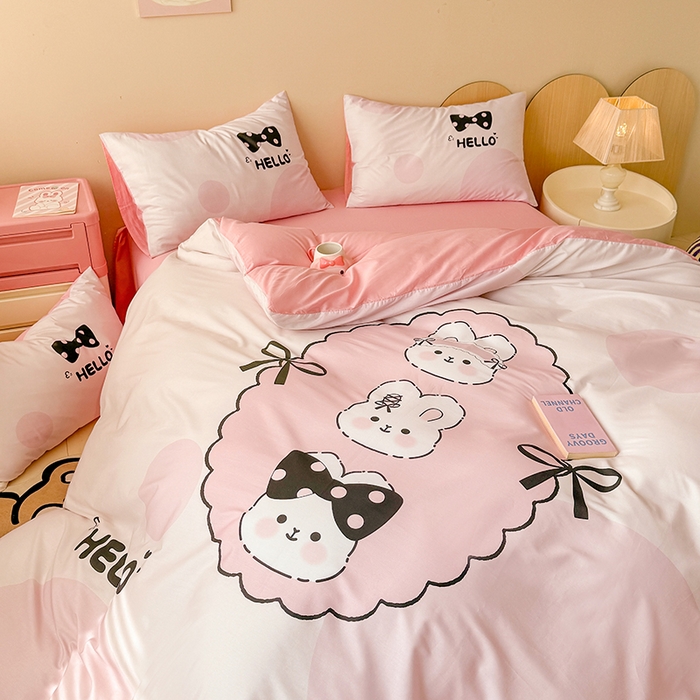 91家纺网 家纺一手货源 找家纺 玉元坊 2025新款通纯色全棉床笠纯棉床裙学生床单三四件套基础款 小萌兔