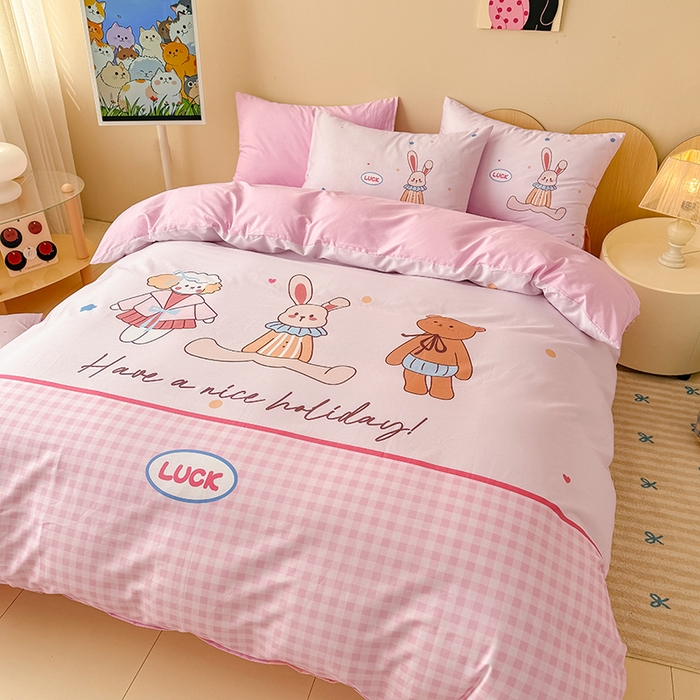 91家纺网 家纺一手货源 找家纺 玉元坊 2025新款通纯色全棉床笠纯棉床裙学生床单三四件套基础款 小熊伙伴