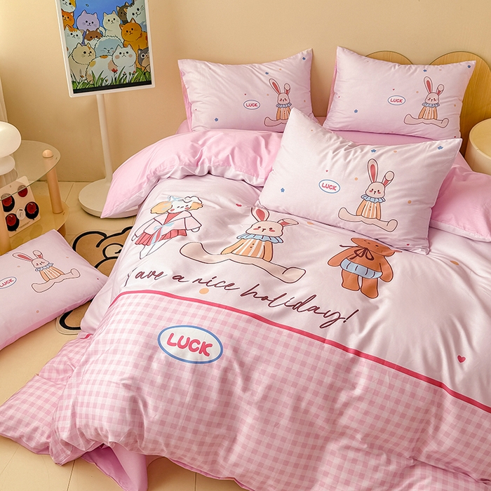 91家纺网 家纺一手货源 找家纺 玉元坊 2025新款通纯色全棉床笠纯棉床裙学生床单三四件套基础款 小熊伙伴