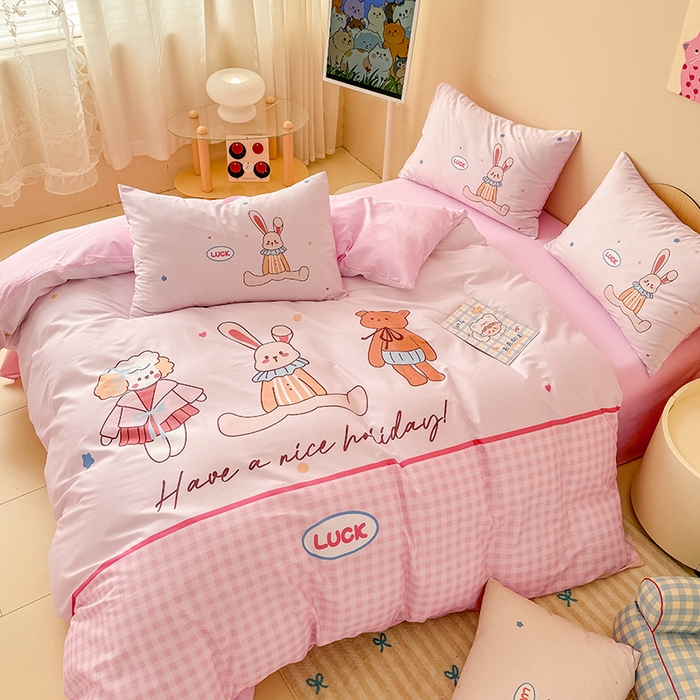 91家纺网 家纺一手货源 找家纺 玉元坊 2025新款通纯色全棉床笠纯棉床裙学生床单三四件套基础款 小熊伙伴