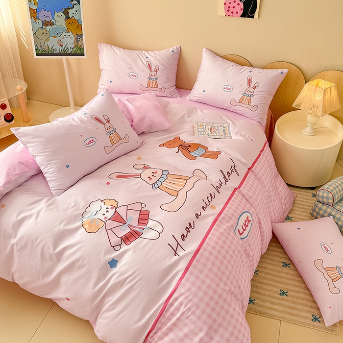 91家纺网 家纺一手货源 找家纺 玉元坊 2025新款通纯色全棉床笠纯棉床裙学生床单三四件套基础款 小熊伙伴