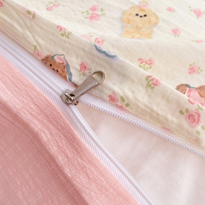 91家纺网 家纺一手货源 找家纺 梦卓家纺 2025新款超柔云感双层纱四件套 泡芙小狗