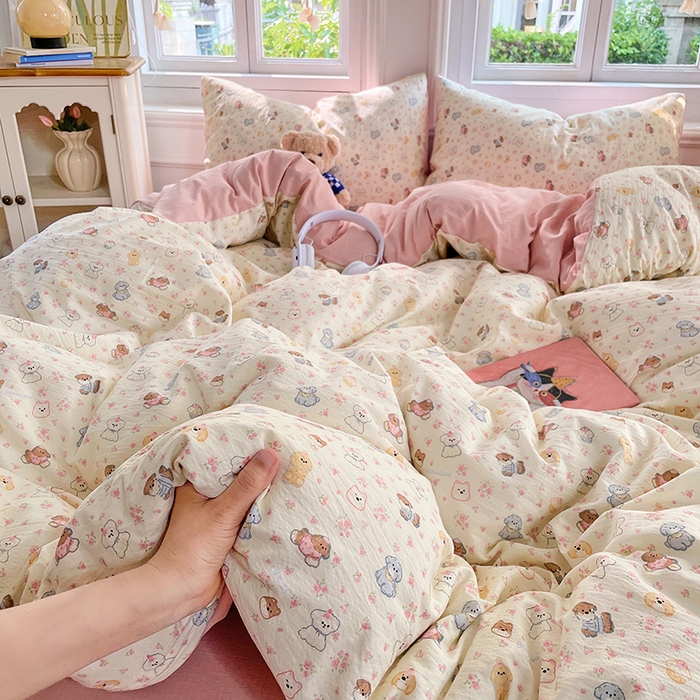 91家纺网 家纺一手货源 找家纺 梦卓家纺 2025新款超柔云感双层纱四件套 泡芙小狗