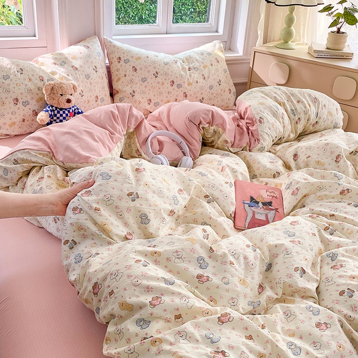 91家纺网 家纺一手货源 找家纺 梦卓家纺 2025新款超柔云感双层纱四件套 泡芙小狗