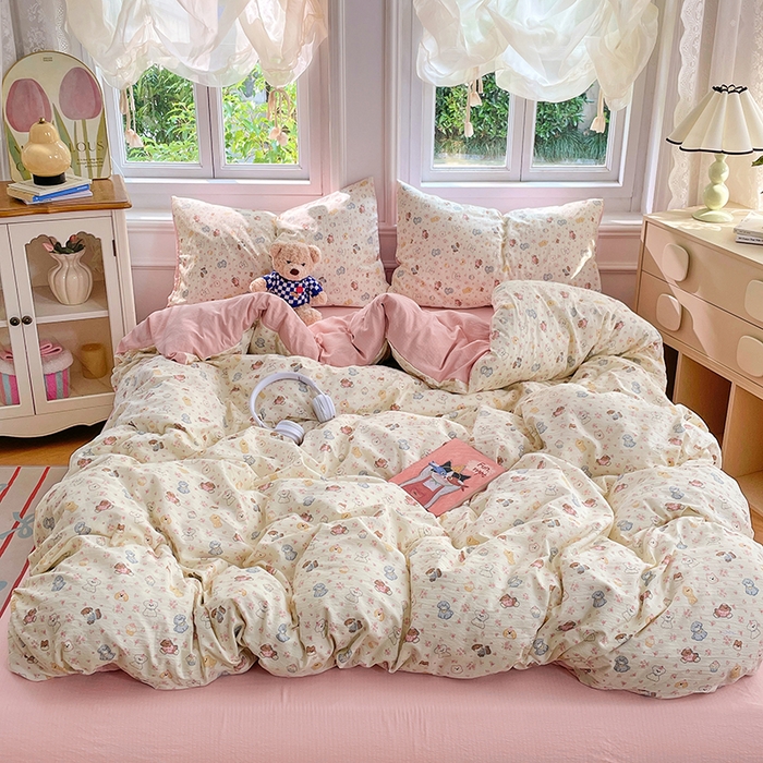 91家纺网 家纺一手货源 找家纺 梦卓家纺 2025新款超柔云感双层纱四件套 泡芙小狗