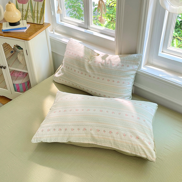 91家纺网 家纺一手货源 找家纺 梦卓家纺 2025新款超柔云感双层纱四件套 木槿绿