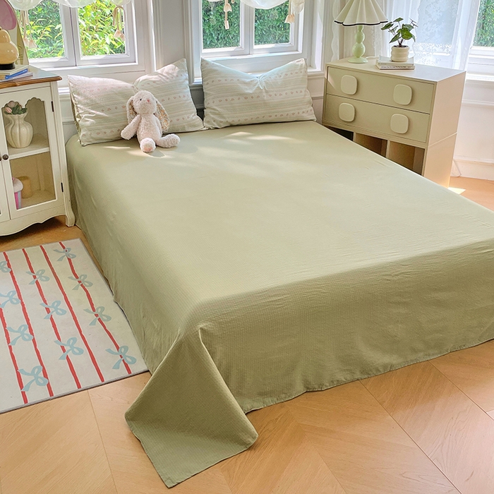 91家纺网 家纺一手货源 找家纺 梦卓家纺 2025新款超柔云感双层纱四件套 木槿绿