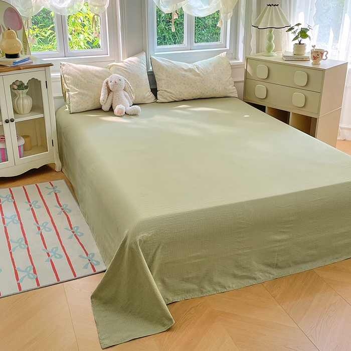 91家纺网 家纺一手货源 找家纺 梦卓家纺 2025新款超柔云感双层纱四件套 奶油薄荷