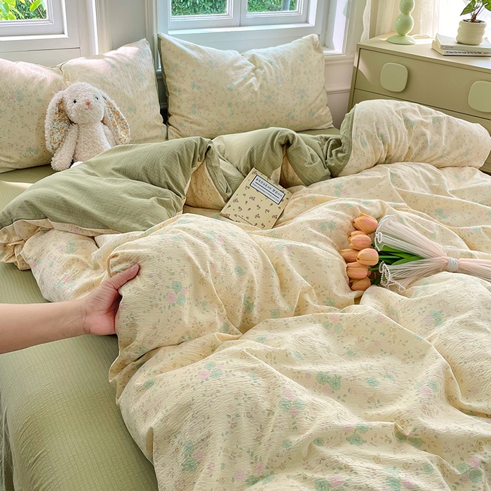 91家纺网 家纺一手货源 找家纺 梦卓家纺 2025新款超柔云感双层纱四件套 奶油薄荷