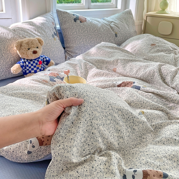 91家纺网 家纺一手货源 找家纺 梦卓家纺 2025新款超柔云感双层纱四件套 熊猫梦想家