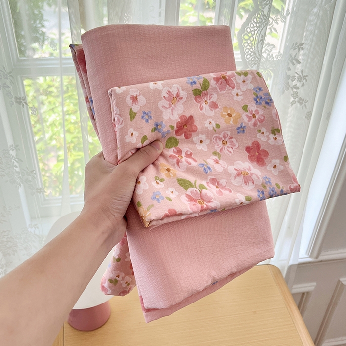 91家纺网 家纺一手货源 找家纺 梦卓家纺 2025新款超柔云感双层纱四件套 桃之夭夭