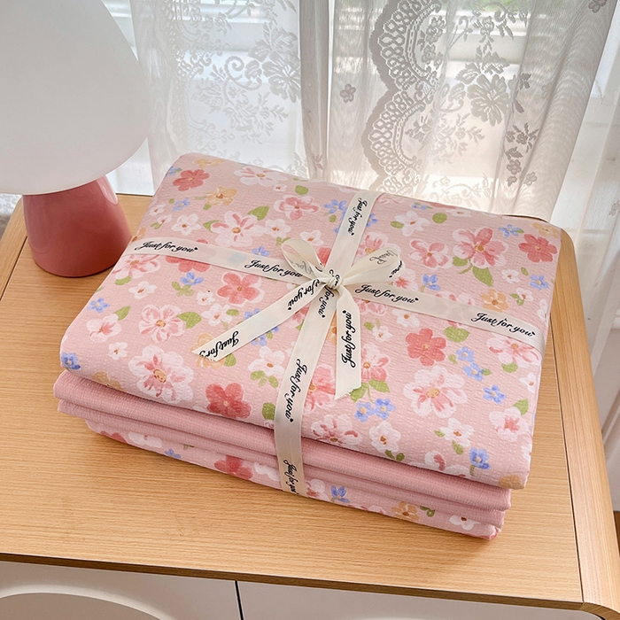 91家纺网 家纺一手货源 找家纺 梦卓家纺 2025新款超柔云感双层纱四件套 桃之夭夭