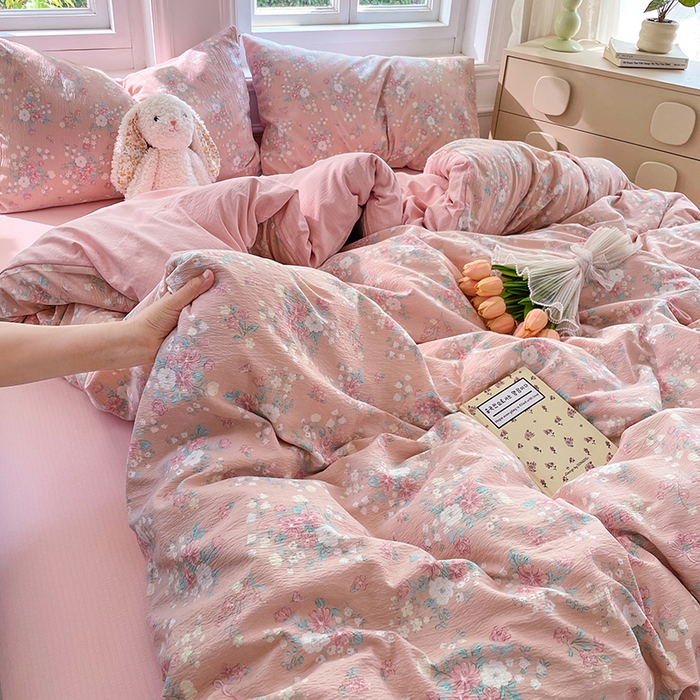 91家纺网 家纺一手货源 找家纺 梦卓家纺 2025新款超柔云感双层纱四件套 花漾甜心