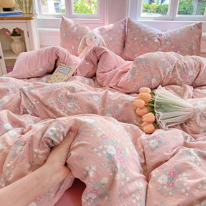 91家纺网 家纺一手货源 找家纺 梦卓家纺 2025新款超柔云感双层纱四件套 花漾甜心