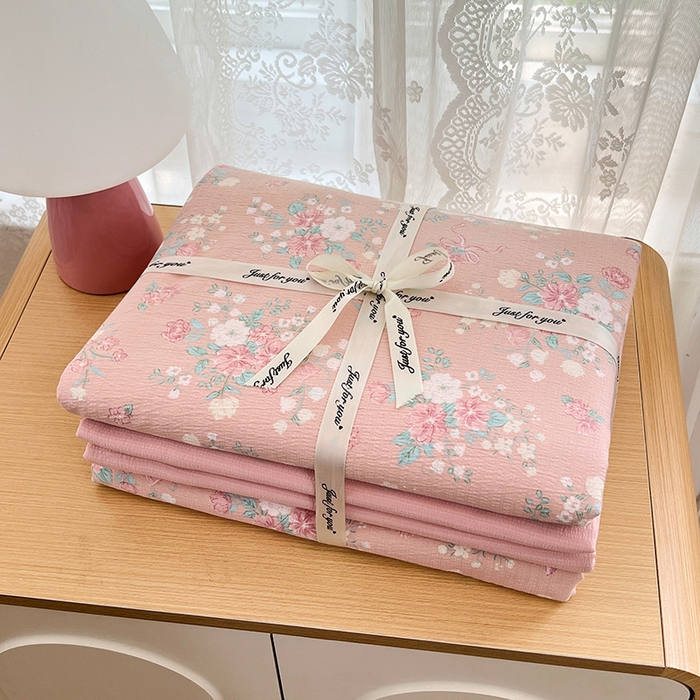 91家纺网 家纺一手货源 找家纺 梦卓家纺 2025新款超柔云感双层纱四件套 花漾甜心